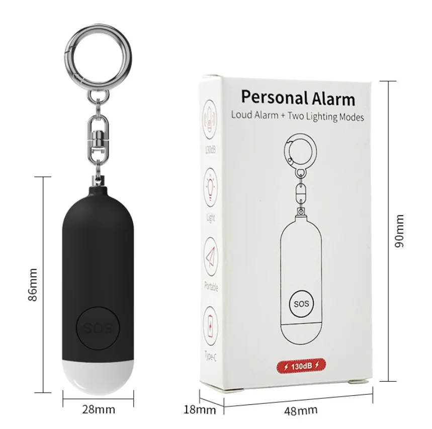 4 Colors  LED 5V Self-defense Anti-wolf Alarm ABS Charging Personal 130db Small Type-c Women Children Dual Mode