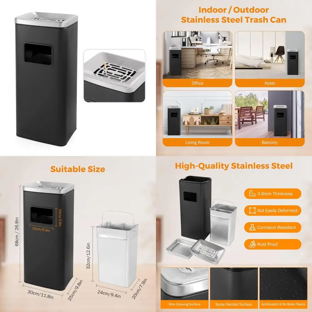 

Stainless Steel Industrial Garbage Can with Lid, Commercial Outdoor Indoor Use, Cabinet Enclosure for Waste Management