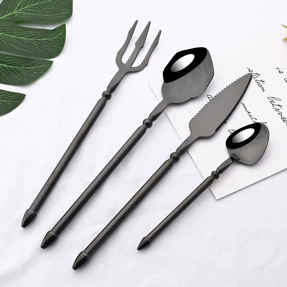 Black 304 Stainless Steel Mirror Dinneware Cutlery Set Aquaman Trident Fork Western Steak Knife Spoon Flatware Set Tableware Set