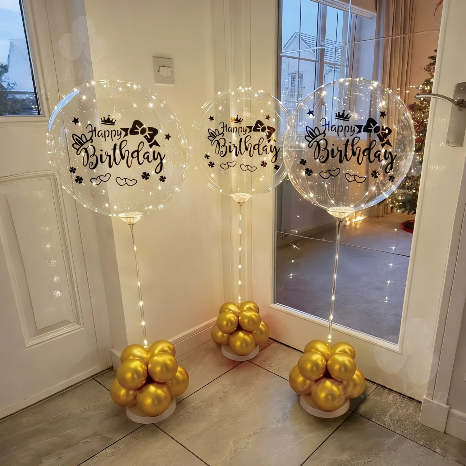 LED Transparente Bobo-Ballon-Lichterkette (ohne Batterie) mit Happy Birthday Aufkleber, Geburtstagsparty-Dekoration, Foto-Requisiten – Detail 4