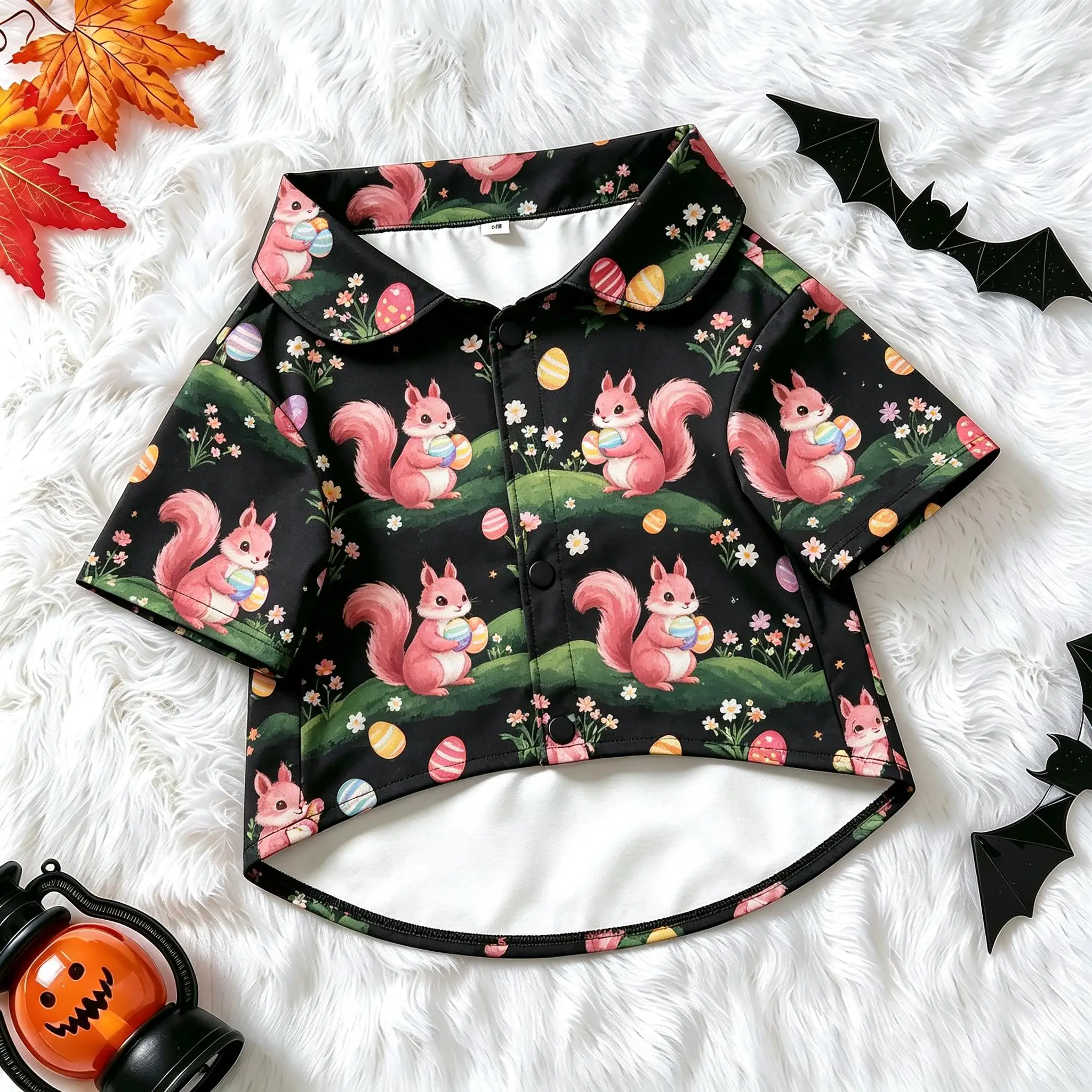 Pet Dog Shirt Black Pink Yellow Chick Egg Print Comfortable Button Up for Small Medium Dogs Cute Farm Theme Daily Wear