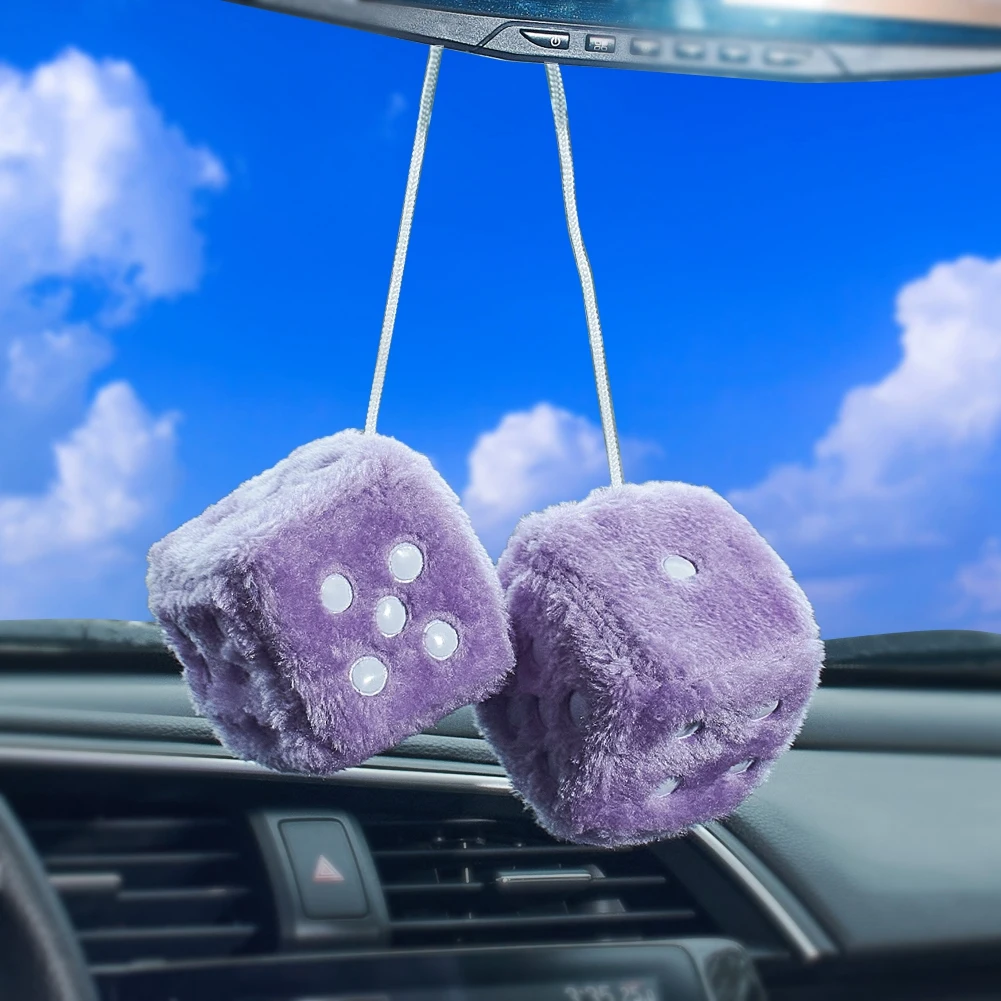 Small Furry Plush Dice Craps Pendants for Car Rearview Mirror, Hanging Ornaments Fluffy Car Interior Decoration 1Pack