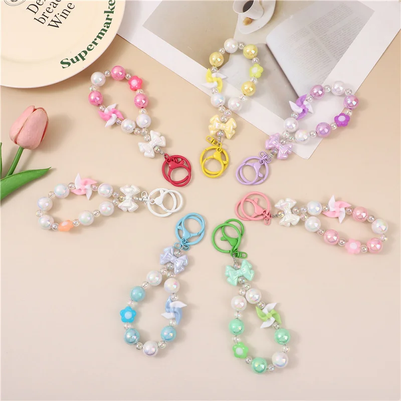 Candy Color Bowknot Keychain Beaded Pendants Craft Car Key Women Bag Accessories Jewelry Gifts Fashion Keyring