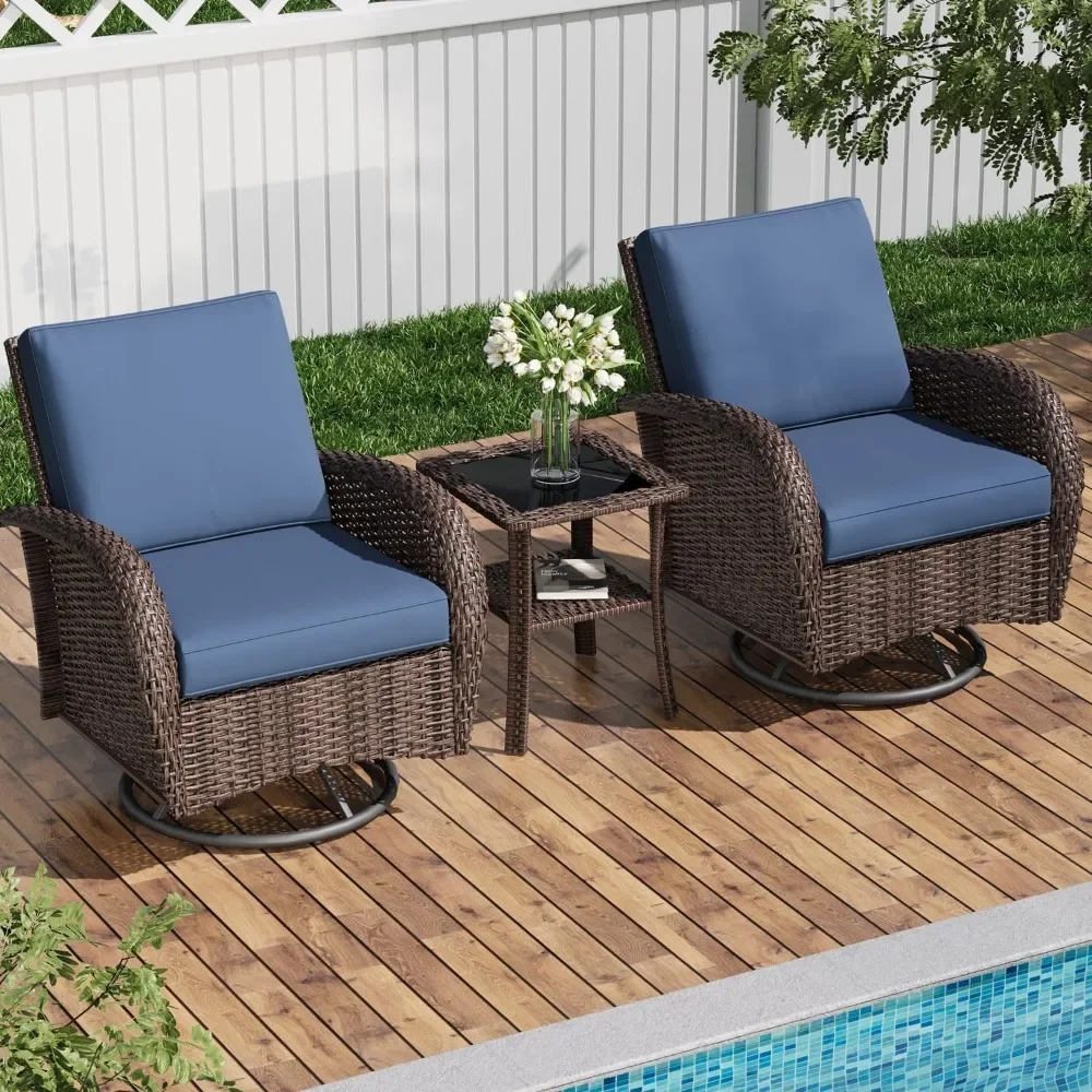 

Outdoor Swivel Glider Rocking Chairs Set of 2 with Table,3 Pieces Rattan Wicker Patio Furniture Set,Patio Bistro Sets with Temp