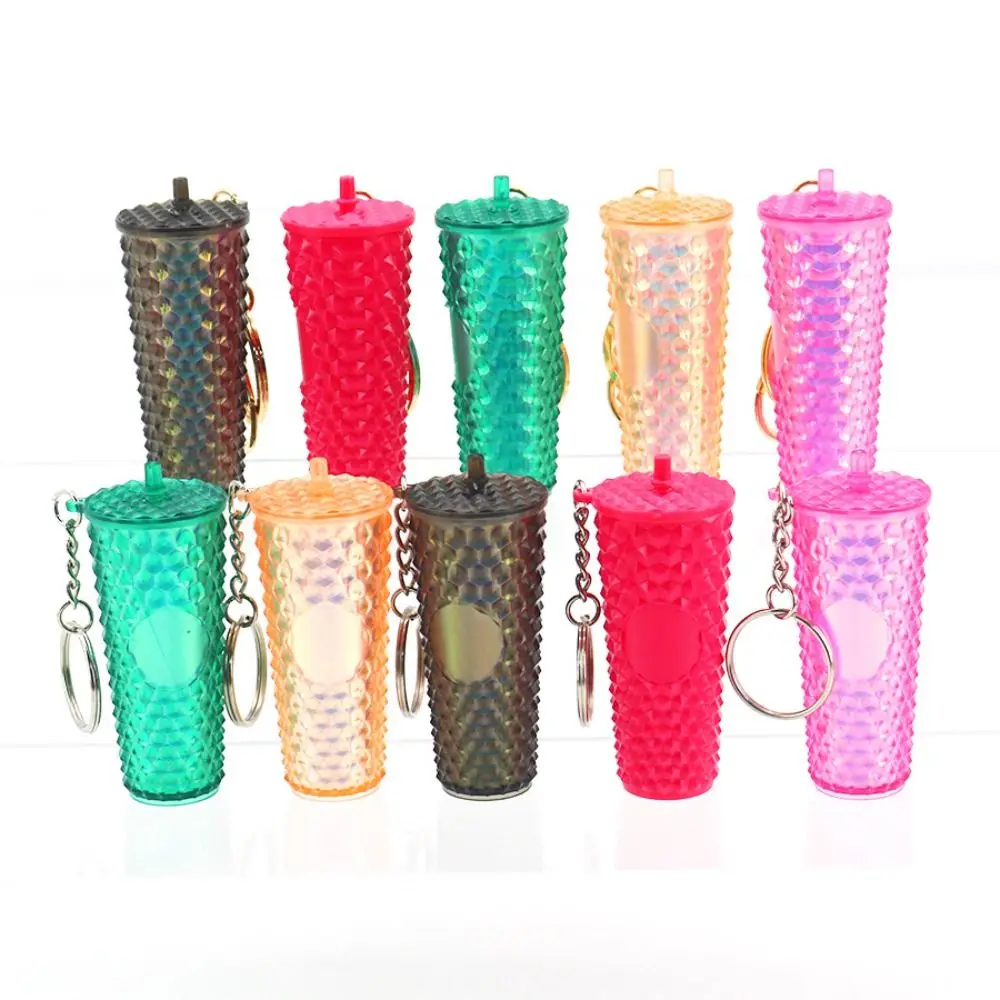 

American Style Mini Coffee Cup Pendant Gradient Dazzling Colors Durian Cup Keychain Simulation Mini Cup Pvc Keyring Girls