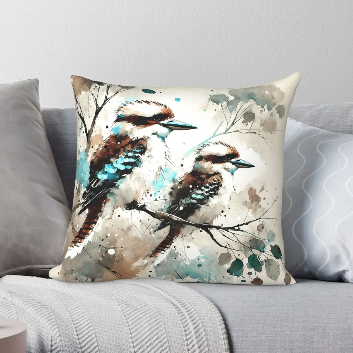 Kookaburras Gum Tree Square Pillowcase Polyester Linen Velvet Printed Zip Decor Bed Cushion Cover