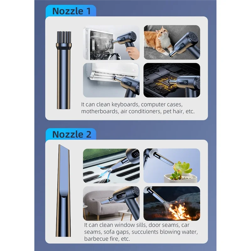 Aspiradora plumero de aire A94E, limpiador de mano inalámbrico de 3 engranajes de 50000RPM para ordenador de casa y coche, soplado de polvo fácil de usar