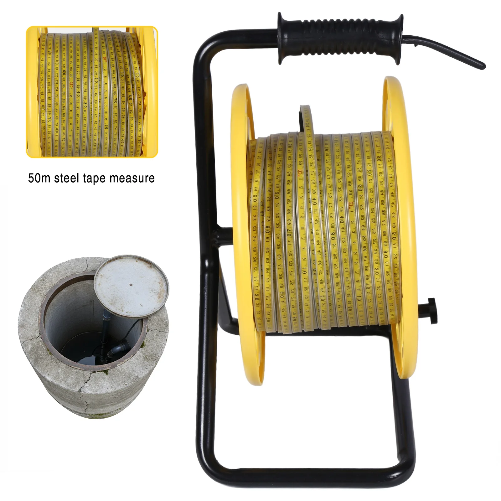 Medidor de nível de água para poço profundo de 50m, medidor de nível de água com sonda fixa e fita de aço, sensor de profundidade de poço de água subterrânea