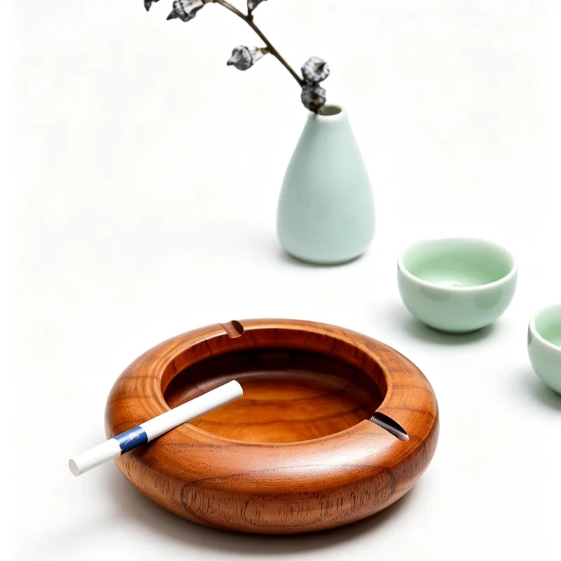 1PCS [Whole Wood] Retro Ashtray Hotel Restaurant Creative Anti Fall Home Tea Table Ornament Wooden Ashtray