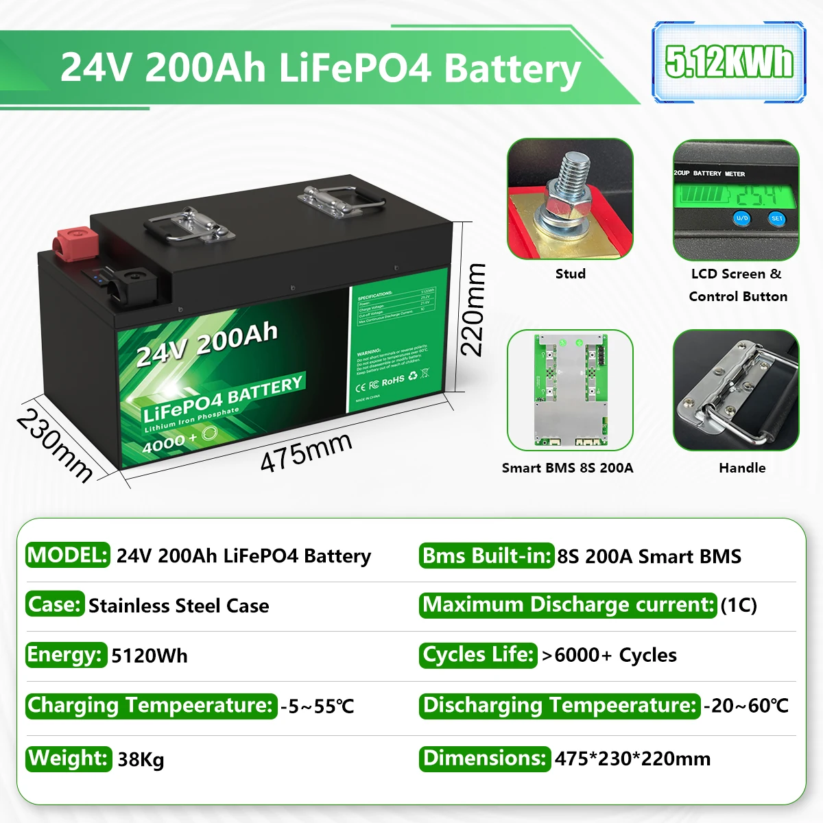 LiFePO4 24V 100Ah 200Ah 240Ah 300Ah 12V 140Ah Bluetooth BMS 6000+ cykli Akumulator litowy PL EU Stock 7-15 dni Szybka wysyłka