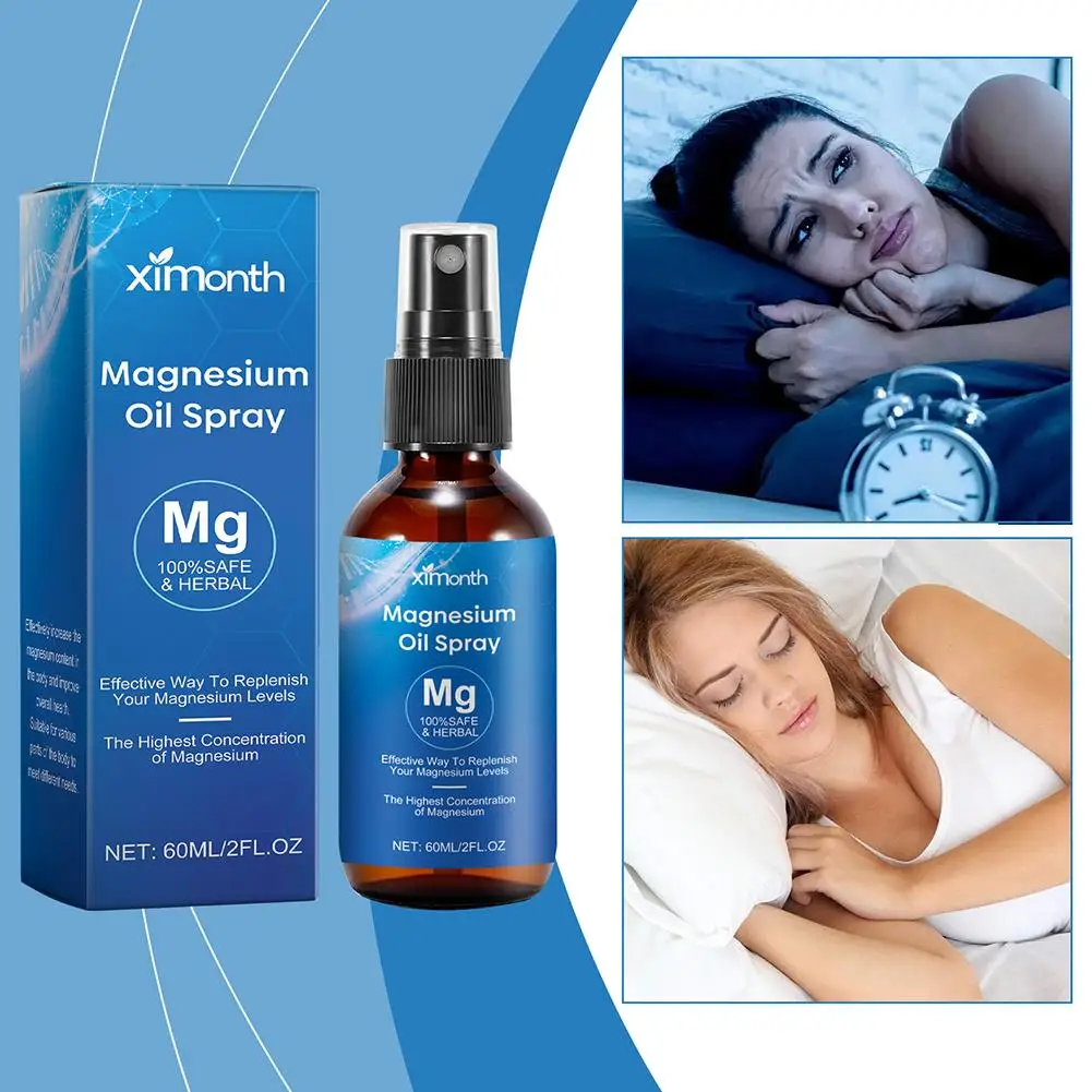 Spray d'huile de magnésium pur à 100% sans OGM, 60ml, lissage et adoucissement de la peau, pour une meilleure qualité de sommeil