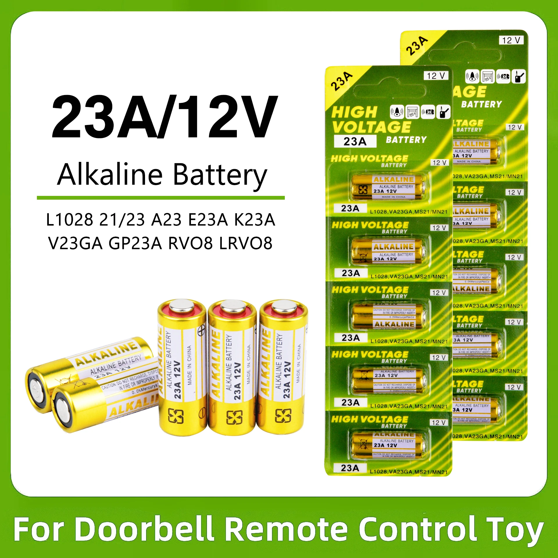 Batería alcalina seca para juguetes, pila de Control remoto de 5-50 piezas, 58mAh, 23A, 12V, L1028, 21/23, A23, E23A, K23A, V23GA, GP23A, RV08,