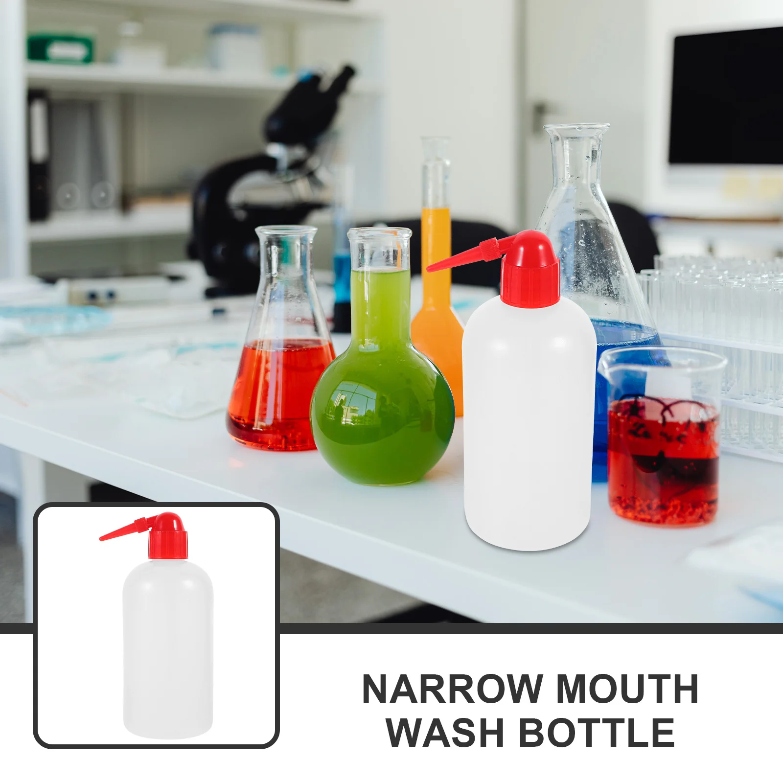 

2Pcs Narrow Mouth Wash Bottle Plastic Graduated Bottles Laboratory Washing Bottle Scale Durable