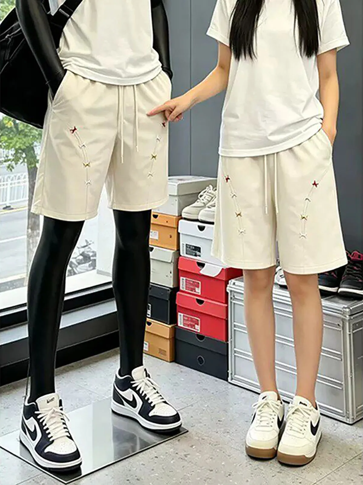 Quick Dry Embroidered Ice Silk Men's Shorts Summer Cool Feeling Casual Beach Pants Standard Waist Knee above Length Shorts