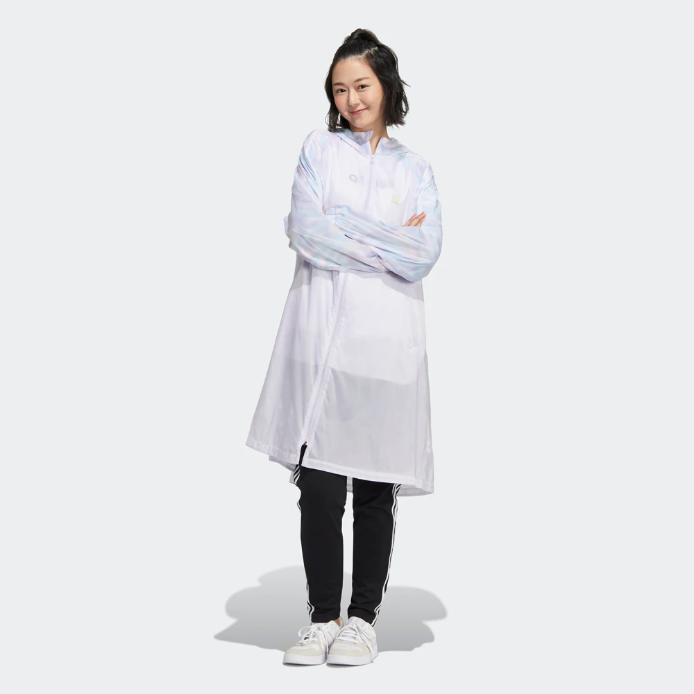 

Adidas Originals Line Stylish White Long Hooded Jacket UV - Protection Lightweight For Daily Commute And Travel