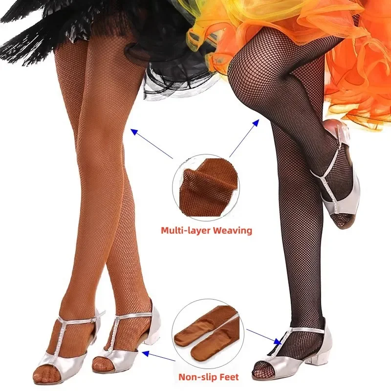 S M L Plus Size Ballet & Latin Dance collant professionali donna scava fuori calze antiscivolo calze lunghe elastiche a rete dura