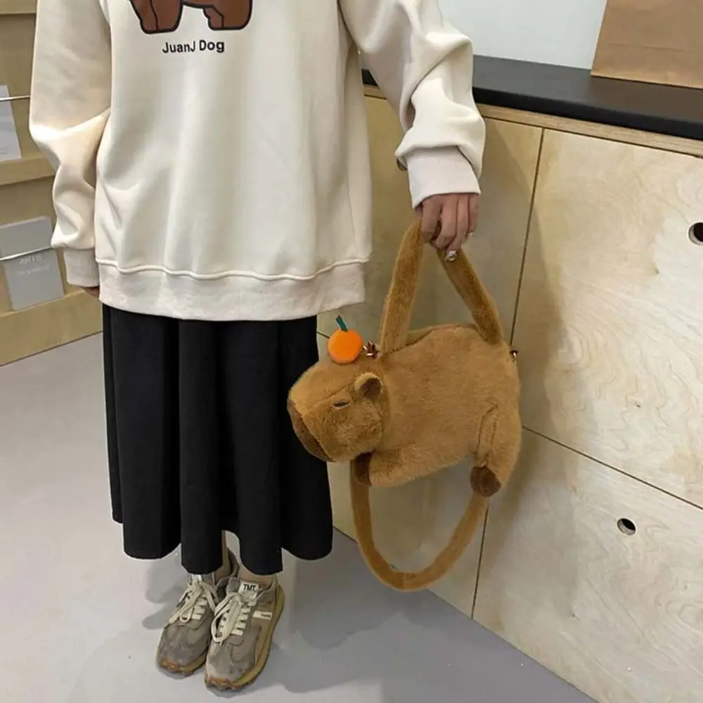 Plush Capybara Capybara Plush Backpack Large Capacity Stuffed Capybara Shoulder Bag Cute Animal Cartoon Cartoon Crossbody Bags