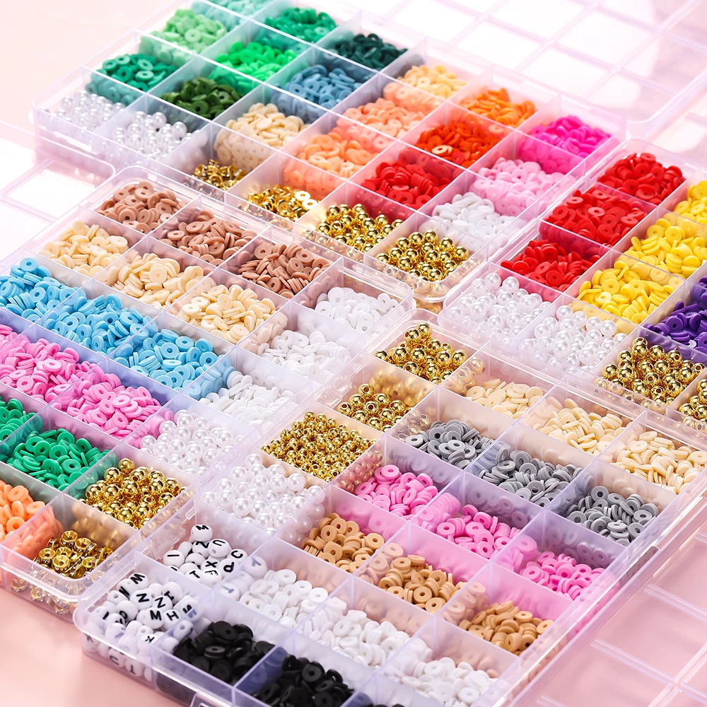 24Grids 6mm Ton Perlen Set Für Armband Herstellung Kit Bunte Polymer Clay Spacer Für DIY Schmuck Machen Kit Geburtstag party Geschenke