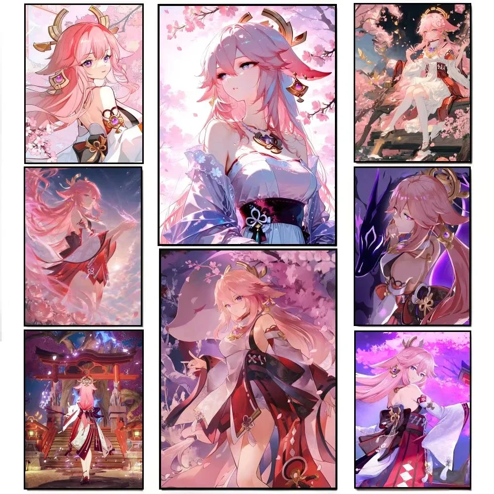 Diamond Painting Kit Genshin Yae Miko Cute Anime Art Full Drill Rhinestone Mosaic Wall Decor Gift for Adults