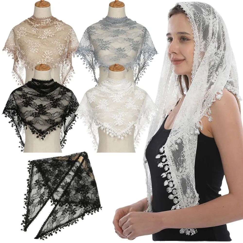 

Vintage Lace Flower Hair Scarf Shawl Cute Chic Style Sweet Headscarf Shawl Thin Bohemian Triangle Head Scarf Pastoral Style