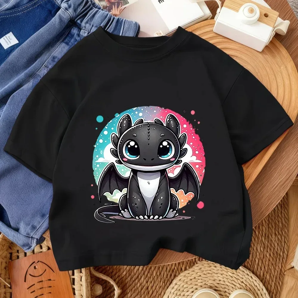 Zahnloses Kind Kurzarm-T-Shirt Jungen Mädchen Drachen-Print Pullover Jugendliche Baumwollkleidung – Detail 13