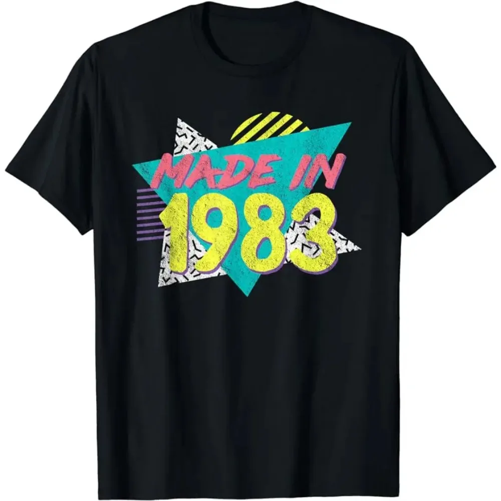 

Made in 1983 T-shirt Vintage Streetwear Hipster Black Tees 41th Birthday Gift Fashion Harajuku Hip-hop Shirt Men Graphic Tops