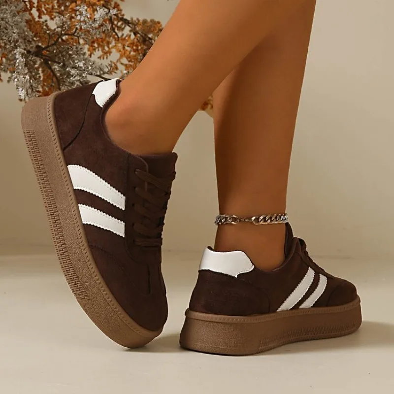 Damen-Sneaker aus Wildleder mit dicker Sohle, rutschfest, atmungsaktiv, zum Schnüren, Low-Top, All-Match, für den täglichen Gebrauch, Outdoor, Freizeit, Wanderschuhe – Detail 8