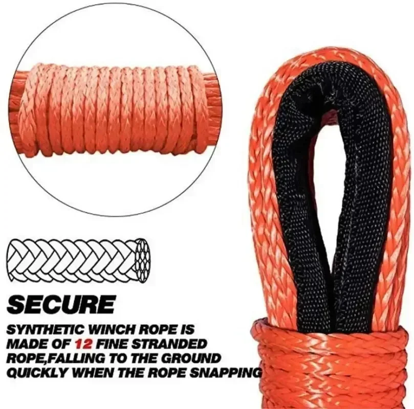 8200 Pound Electric Winch Rope Nylon Rope High-strength Fiber Rope 6mmx15m Car Trailer  Trailer Belt