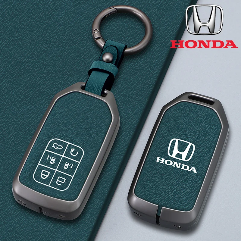 6 Buttons Zinc Alloy Leather Car Smart Key Case Full Cover Protector Remote Shell For Honda Odyssey Keyless Accessories Keychain