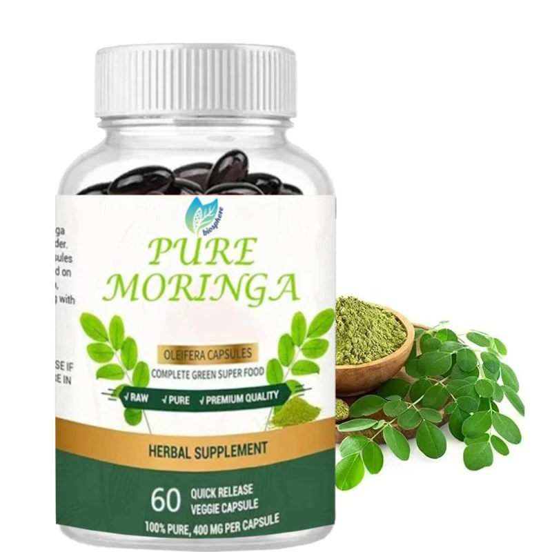 Moringa 800 Milligrams,60 Pure Capsules,used for Intestinal Health and Powerful Green Superfood,rich in Vitamins and Amino Acids