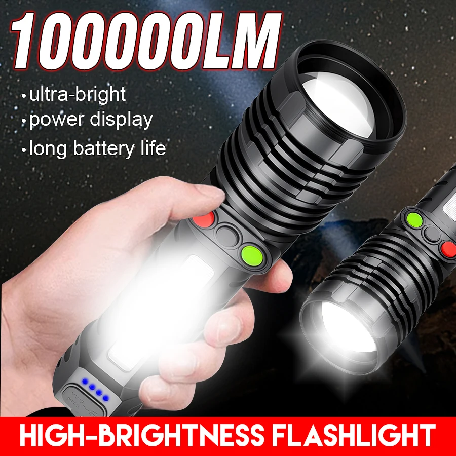 

Перезаряжаемый светодиодный фонарик, 3 светодиода + COB зум-фонарик с красным и синим аварийным предупреждением, боковые огни, тактическая лампа для экстренного кемпинга