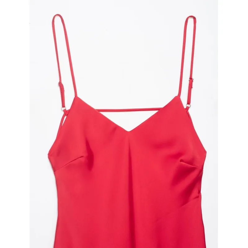 Lente Vrouwen Satijnen Midi Jurk Sexy Backless V-hals Dunne Bandjes Dame Elegante Lange Jurk Vrouwelijke Chique Jurken