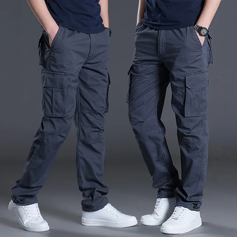 Nieuwe cargobroek heren losse rechte oversized kleding effen grijs veelzijdige werkkleding zwarte joggingbroek katoenen casual herenbroek
