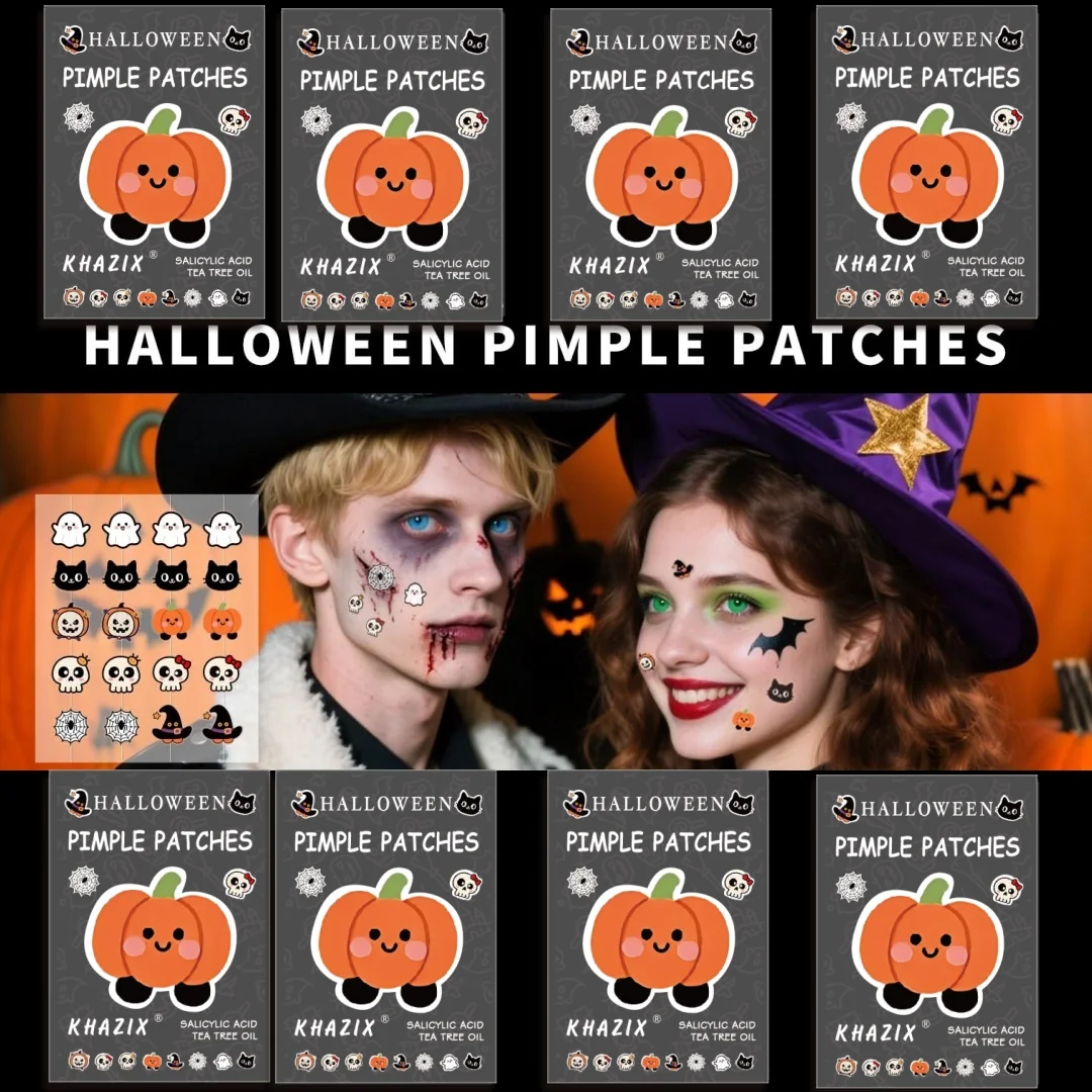 100pcsHalloween تحت عنوان حب الشباب بقع لطيف غير مزعجة مقاوم للماء تنفس للاستخدام اليومي الوجه ملصقات بثرة لطيف