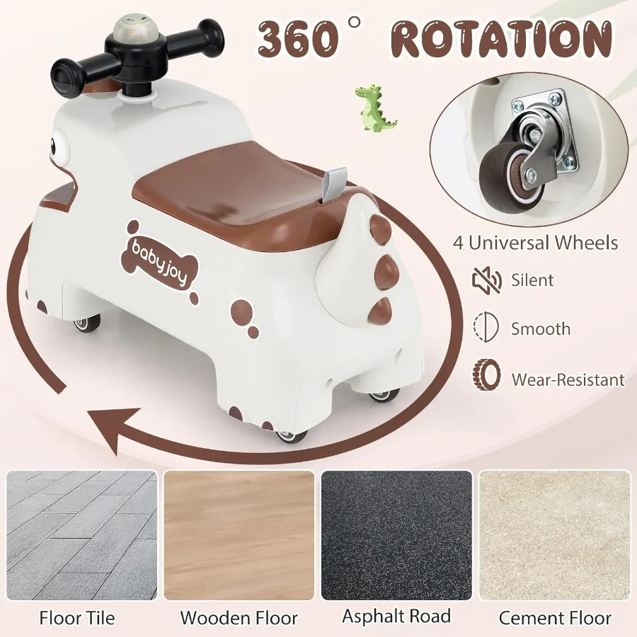 Spielzeug zum Aufsitzen für Kleinkinder, Fuß-zu-Boden-Schiebewagen mit Stauraum unter dem Sitz, Lichter, Musik und Hupe, 4 Universalräder, Kinderreiten