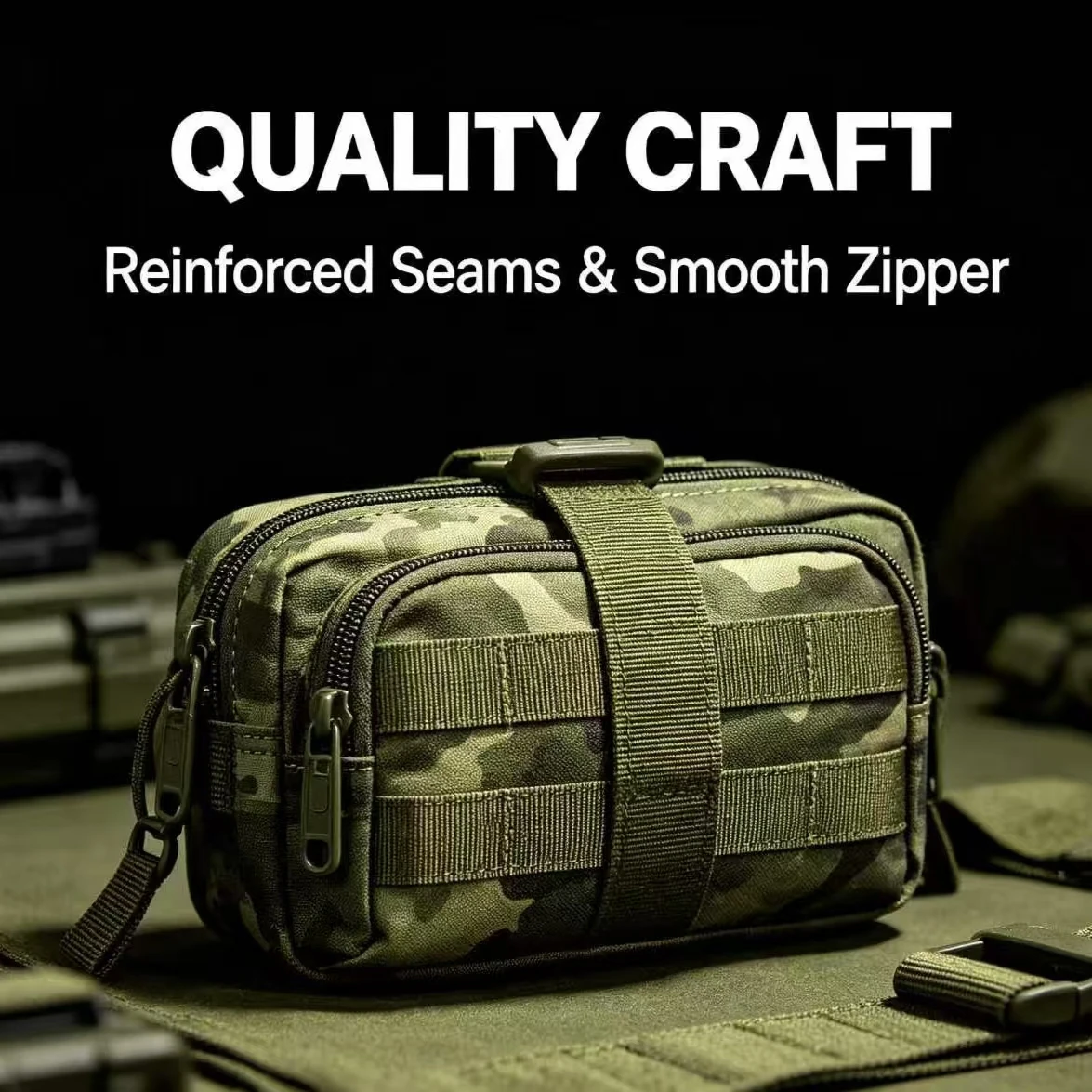 Green Ruins Camo MOLLE Tactical Pouch Waterproof Wear-Resistant Military EDC Extension Bag for Tactical Vest