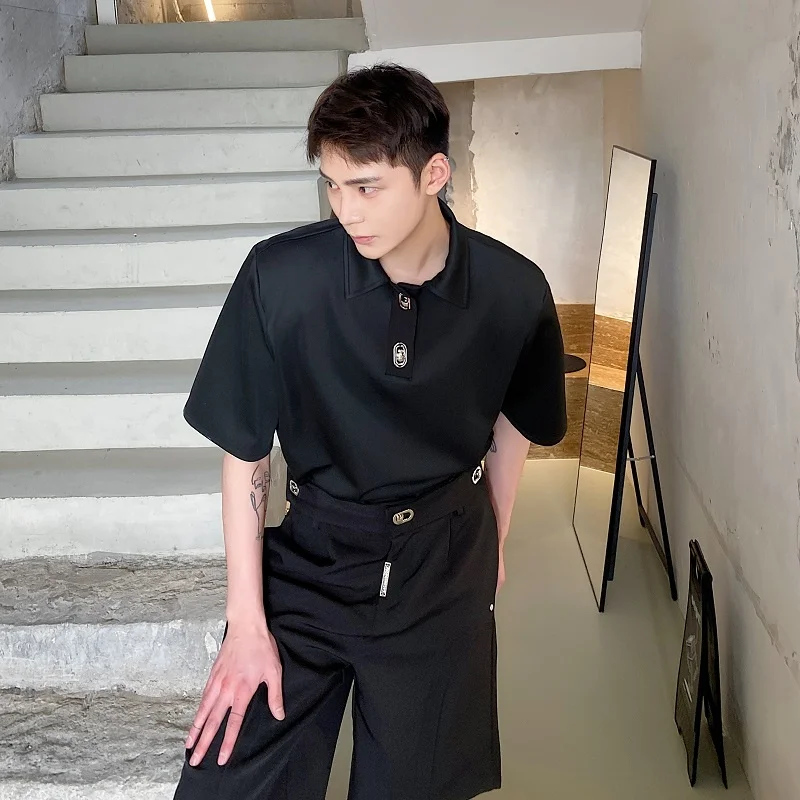 

Summer ort Sve irt Men's Faion Pure Color Metal Bule Design Casual Comfortable Breathable Youth Trend Top