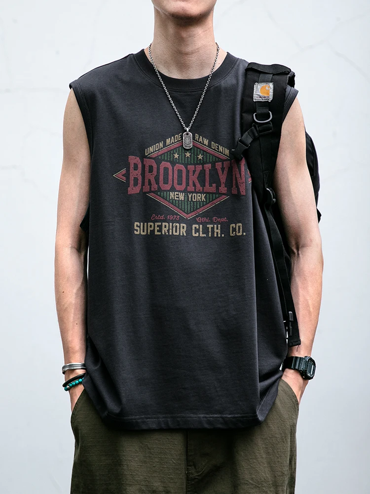 American Streetwear Sleeveless Tank Top For Men Summer Cotton Lightweight Hip Hop Graphic Print Sport Trendy Casual T Shirt Vest