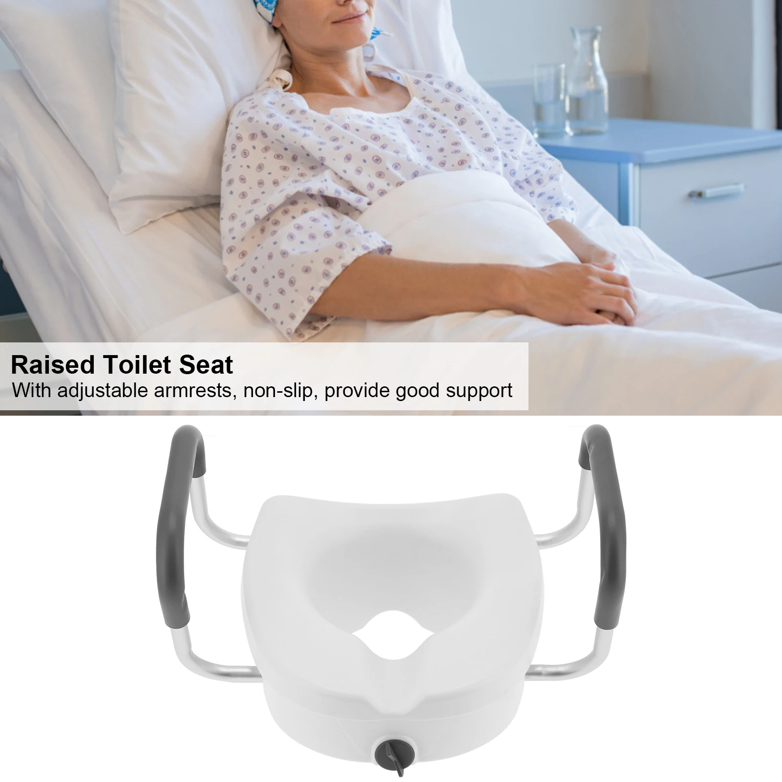 New Raised Toilet Seat with Non‑Slip Adjustable Armrest for Round and Elongated Toilet Twist Lock Installation Elderly