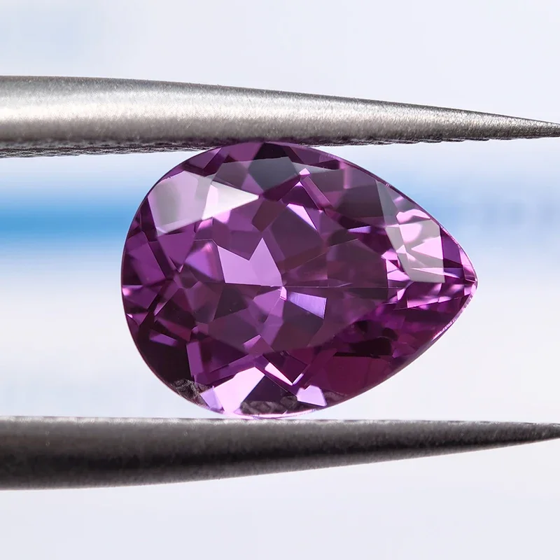 Laborgezüchteter Saphir in Purpurrot, Birnenförmiger Schliff für DIY-Schmuckherstellung, Ring, Halskette, Wählbare Hauptmaterialien, Zertifikat – Detail 4