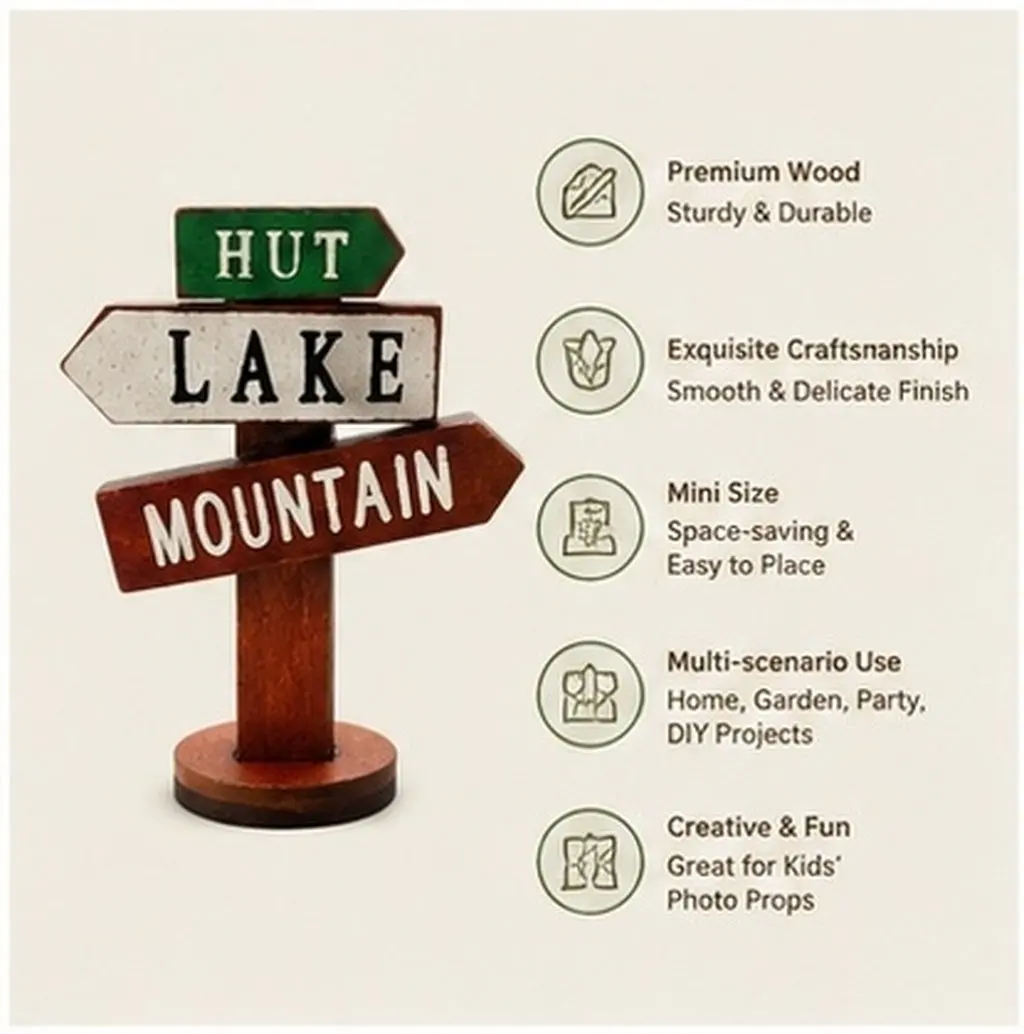 2Pcs Wooden Road Signs Micro Landscape Ornaments for Fairy Garden DIY Decor Home Office Shelf Display Photo Props Miniature