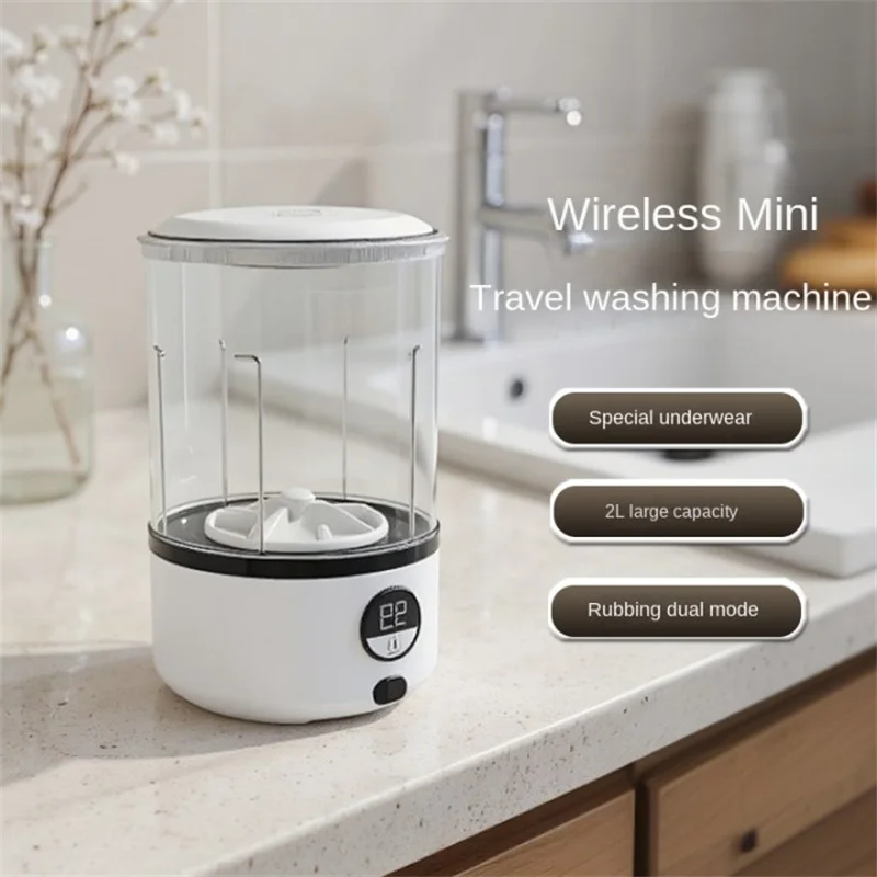 Mini lavadora blanca de 2L, 2000Mah, taza de lavado LED de turbina portátil totalmente automática y compacta para ropa, ropa interior y calcetines para niños