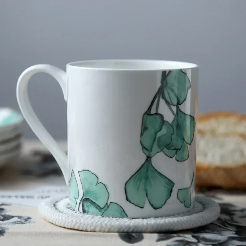 

Milk Tea Mug Creative Couple Mug Gifts Drinkware 2Pcs Ceramic Coffee Mug Set Bone China Tea Cup White Leaf Deal Coffee Cup Latte