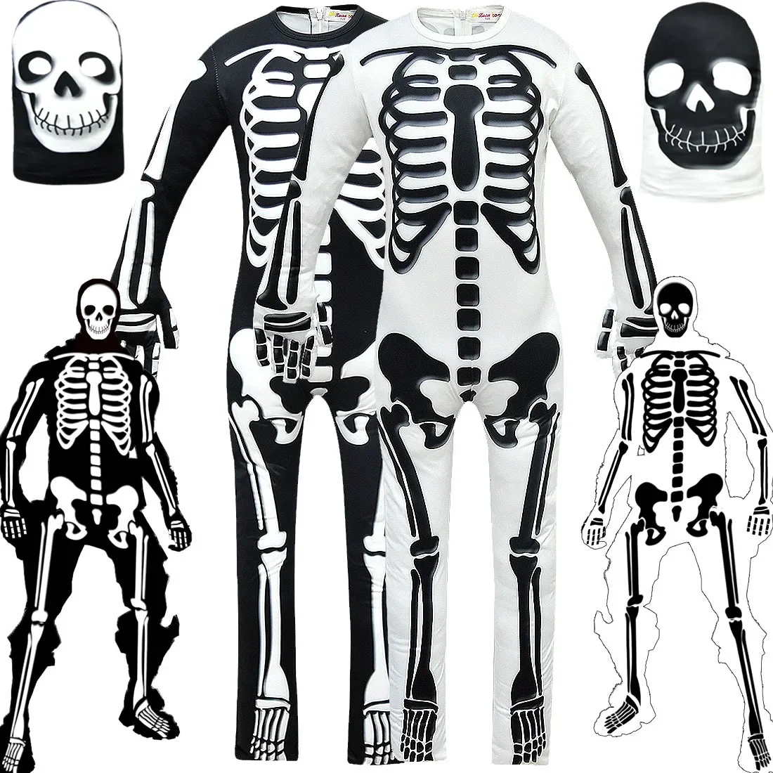 

New Party kids clothes explosion skull long-sleeved one-piece romper children's Halloween costume luminous headgear boys clothes