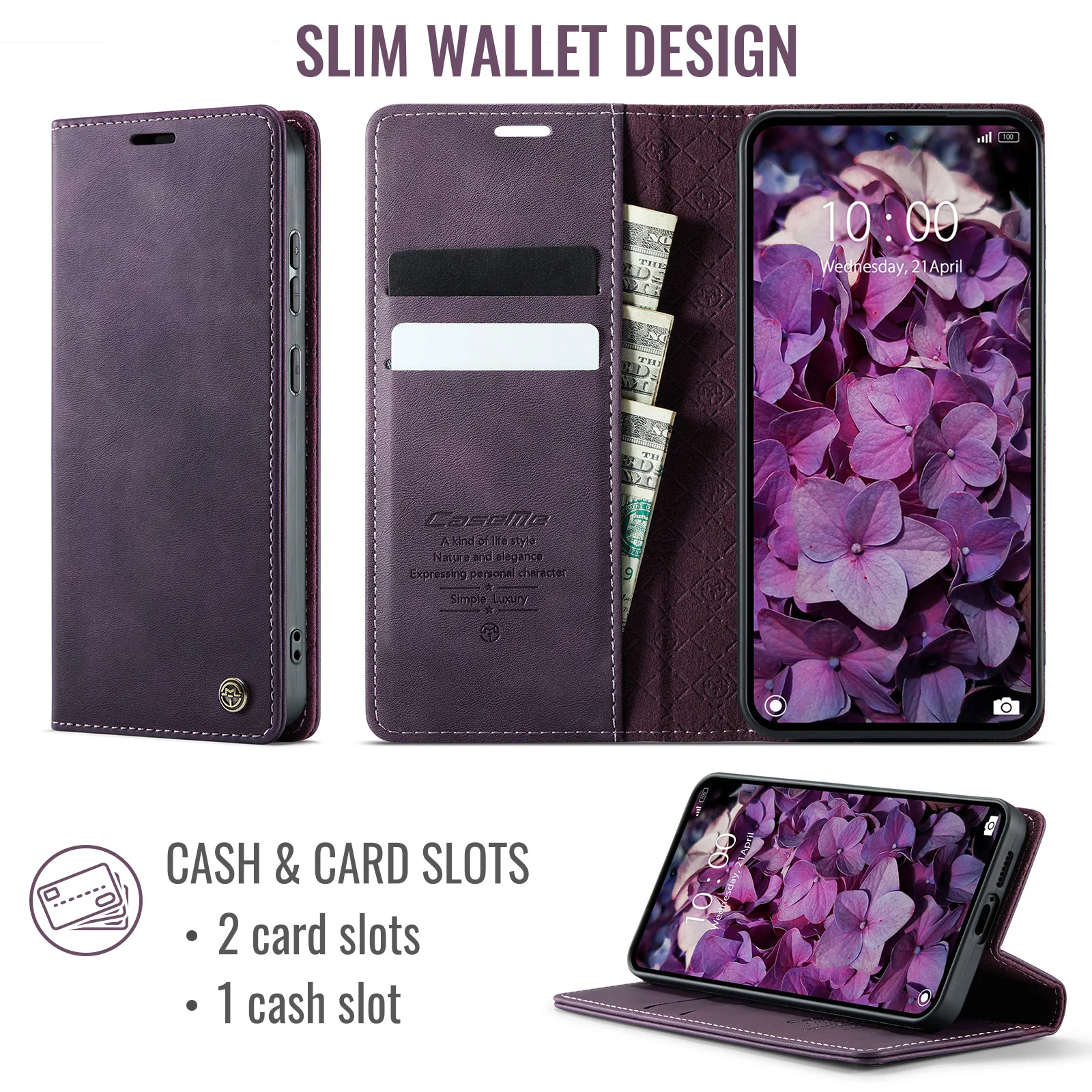 

Caseme-033 For Redmi Note 15Pro 4G,Note 15Pro+ 5G, PU Leather Wallet Case Card Slots Money Bag Billfold Coin Purse Stand Cover