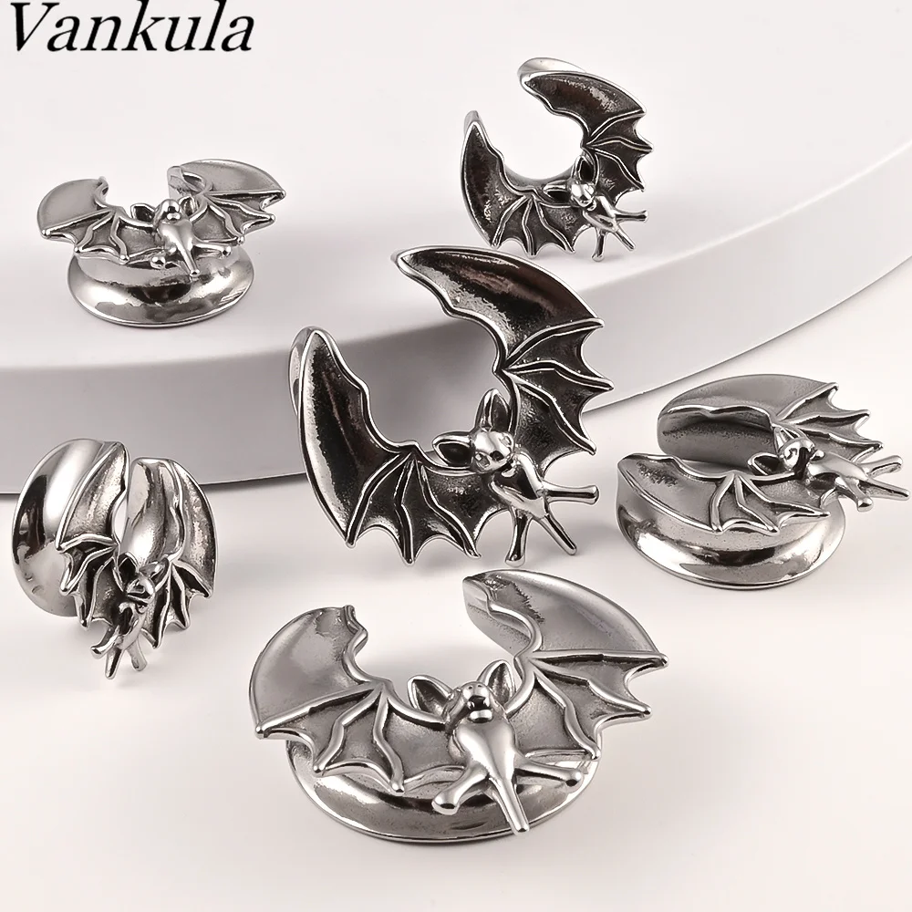 Vankula 10pc Ear Gauges Stainless Steel Bat Animal Saddle Ear Tunnels Plugs Flesh Body Jewelry Ear Stretchers Expander Plugs