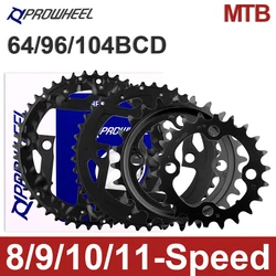 PROWHEEL-Round Chainring for MTB Bike, Sprocket Steel, Alloy Tooth Plate,64,96,104BCD,3x8,9,10,11S,22,24,30,32T, 40T, 42T, 44T