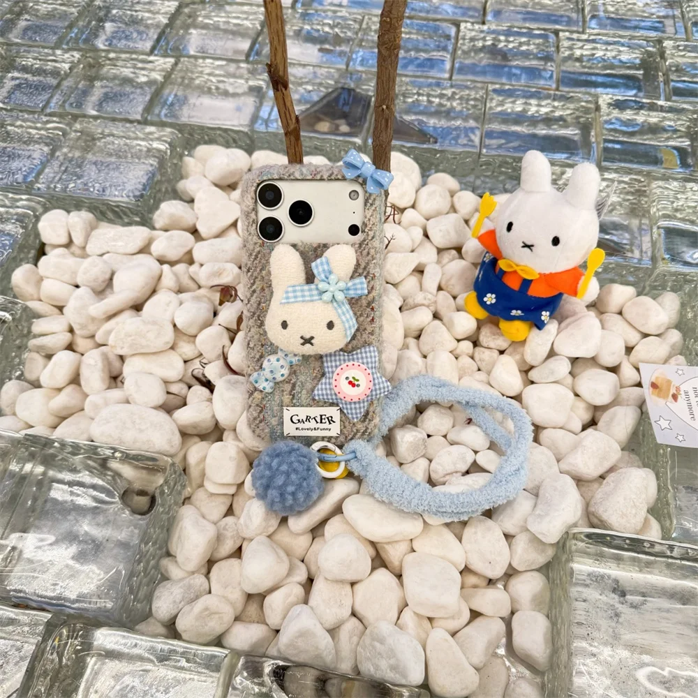 شتاء دافئ أفخم الأرنب الكرتون قضية الهاتف آيفون 16 برو ماكس 17 14 15 برو غطاء فروي الغطاء الواقي للفتيات Funda كابا