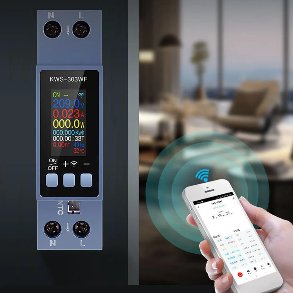 1PC KWS-303WF DIN Rail AC Power Meter TFT Color Display And WiFi Remote Control Multifunction Voltage Current Monitor Parts