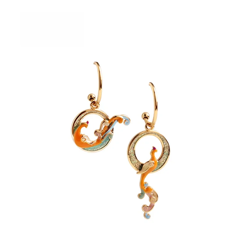 sumni-earrings-enamel-asymmetric-phoenix-dragon-year-ethnic-style-women's-fashion-jewelry-out-summer-2020-new-model